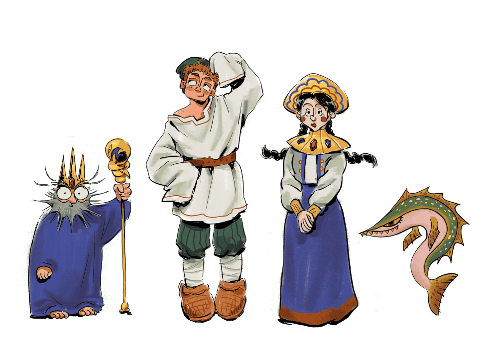 a line-up of characters from BY THE PIKES WISH